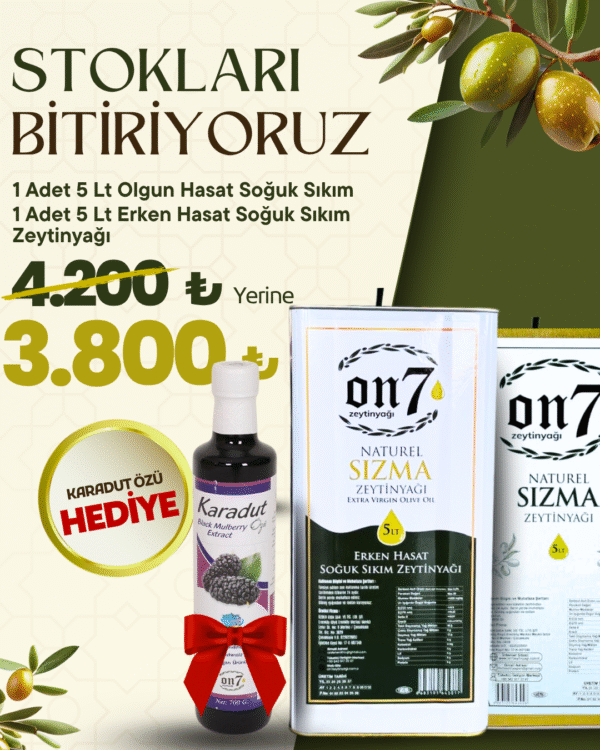 5 litre erken hasat soğuk sıkım zeytinyağı + 5 litre olgun hasat natürel sızma zeytinyağı